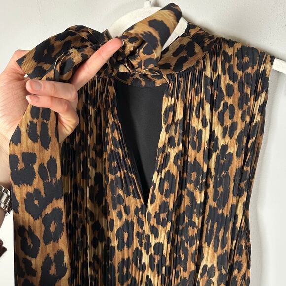 Milly Animal Print Tie Neck Pleated Maxi Dress Women's 12 - Picture 7 of 8